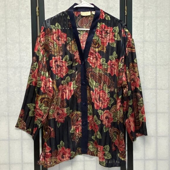 Victorias Secret Gold Label Vintage Sheer Floral Stripe Paisley Button Up Blouse - Picture 1 of 12